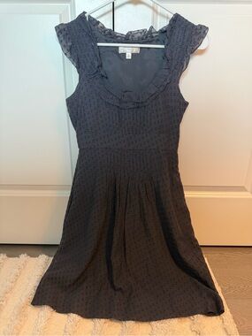 Anthropologie Gray/Blue Eyelet Ruffle Neck Dress